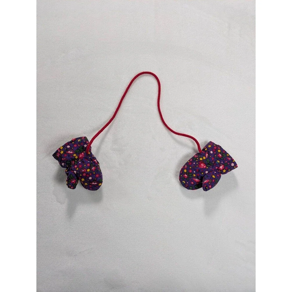 Vintage Hanna Andersson Floral Quilted Mittens with String – Size XS